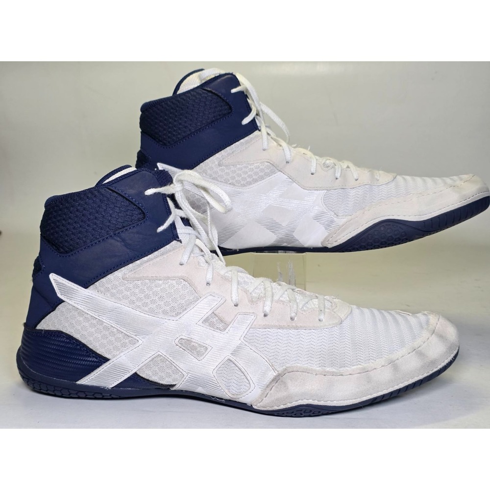 ASICS Matcontrol 2‎ Men's Wrestling Shoes Size 15 White Blue Boots 1081A029